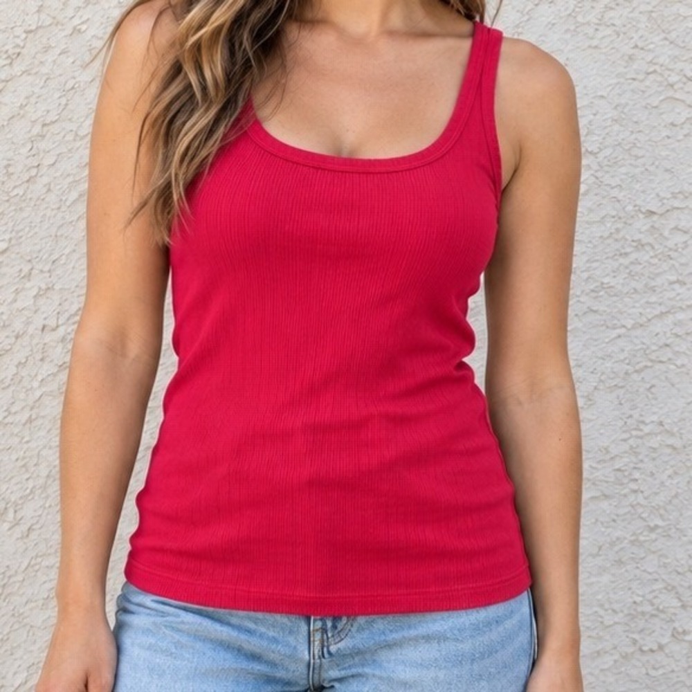 American Eagle Ribbed Tank Top Coral Pink Racerback Scoop Neck Small